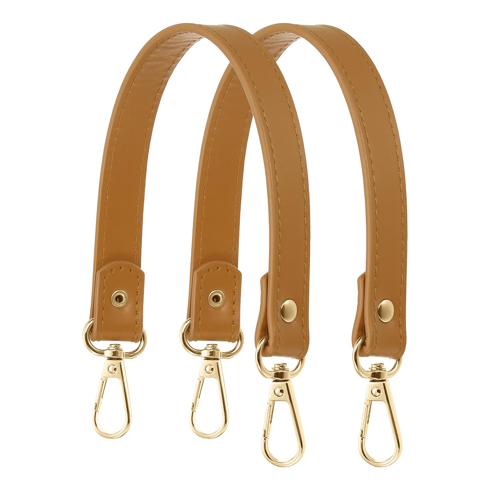 YELARXI Leather Purse Strap Replacement PU Short Bag Handles with Silver Lobster Buckles, 13 Inch Length Fit for Handbags Shoulder Bag Accessories - Rectangle (2 Pack, Khaki)