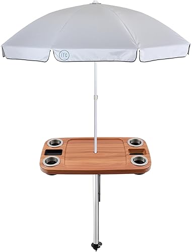 Vista 11 de Manufacturers' Select ITC - Juego de mesa de barco con paraguas y patas de barra de arena de 47 pulgadas, mesa grande, pata con taladro de arena