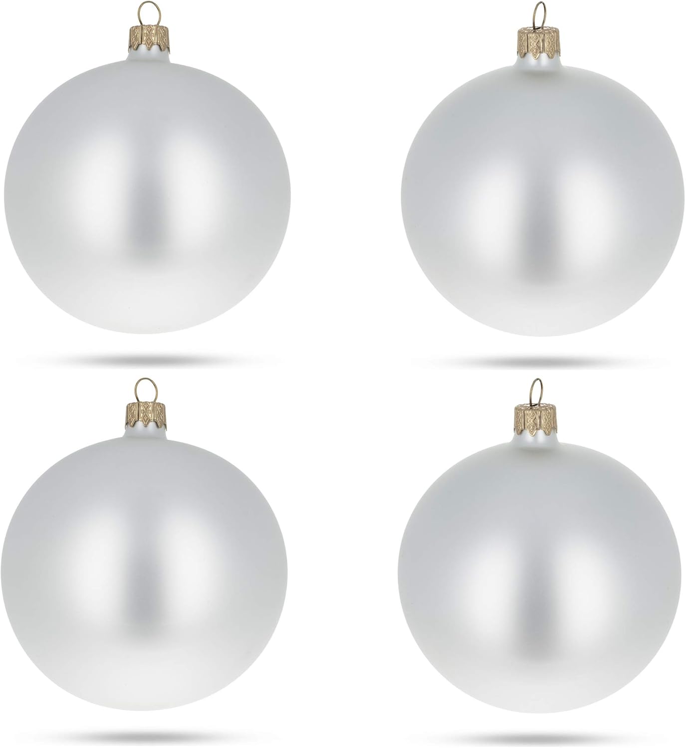 Set of 4 Matte White Glass Ball Christmas Ornaments 4 Inches