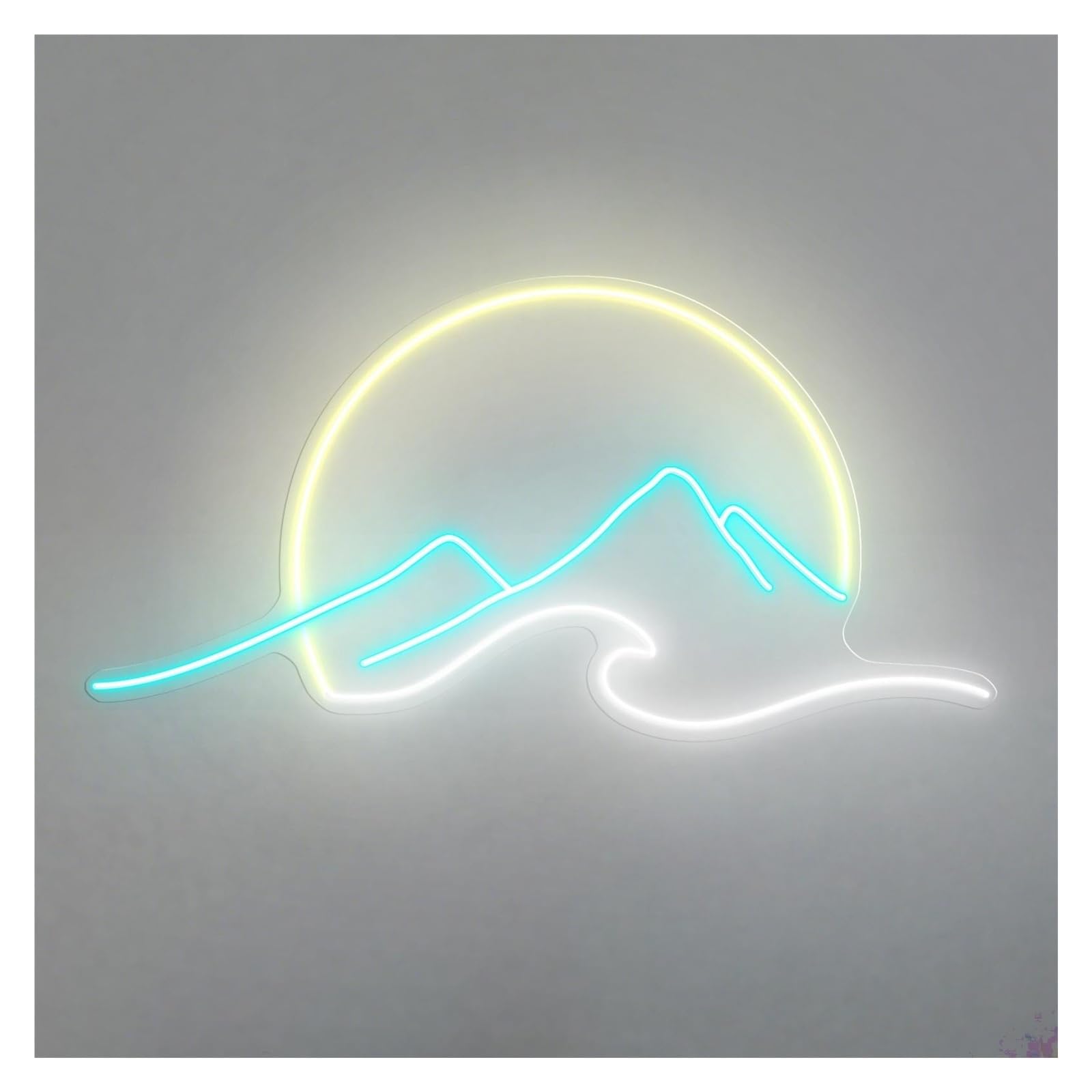 Decoración Lámparas Letrero De Neón Con Olas Y Montañas Al Atardecer Para Sala Estar, Dormitorio O Casa Playa. Paisaje Montaña 48cm