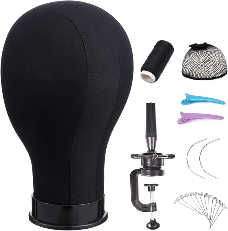 Wig Head 23Inch Canvas Block Head Wig Stand with Mannequin Head for Making Wigs Display Styling