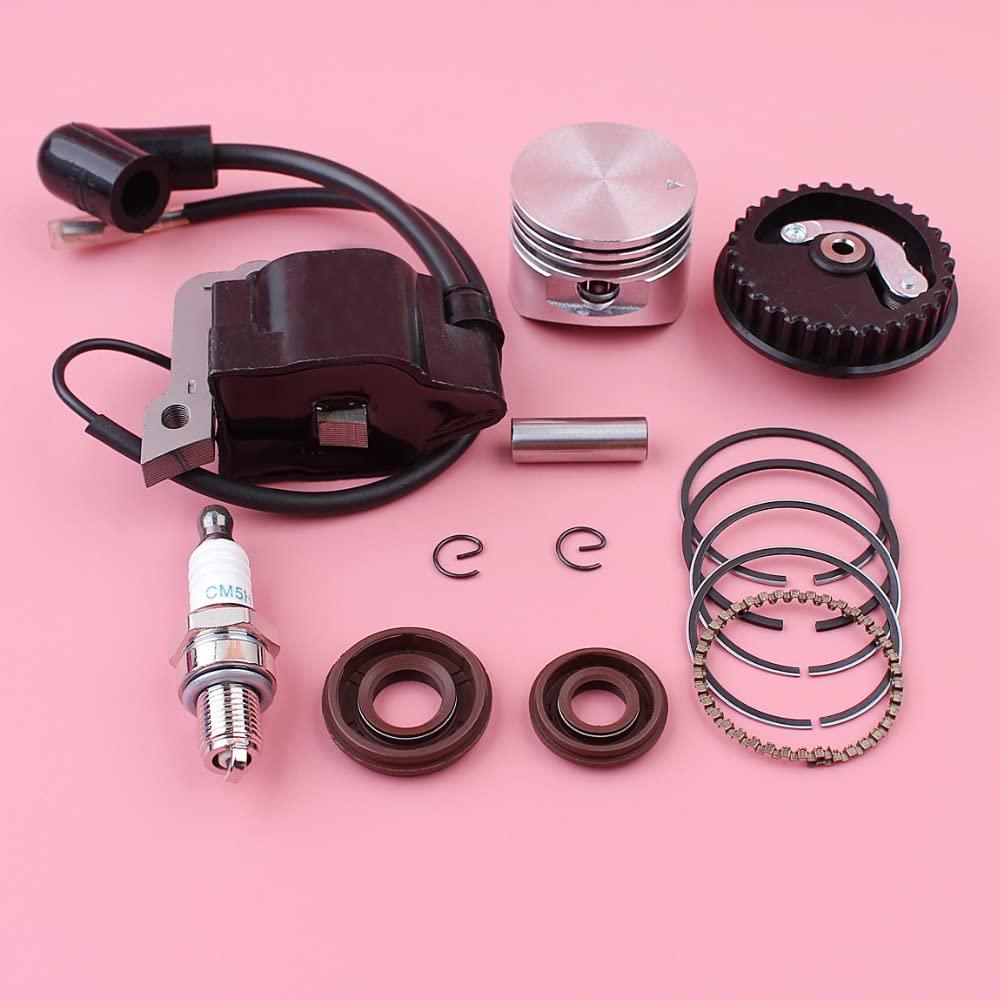 Bobina de Encendido, pistón de 35 mm, polea de árbol de levas, Sello de Aceite, Kit de bujías, Compatible con GX25 GX 25, 25 CC, 4 Tiempos, Repuesto for cortacésped.