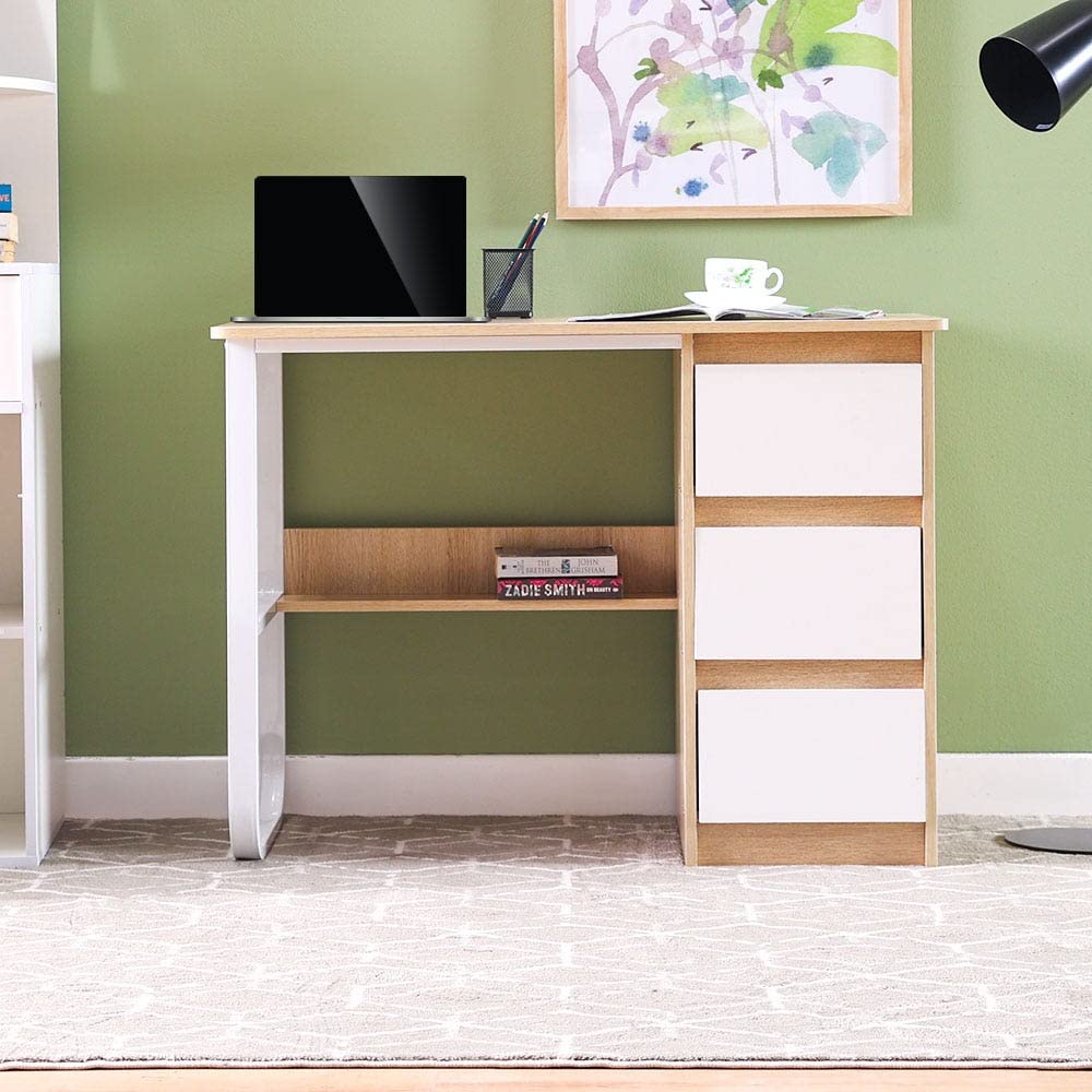 Danube Home Dario Computer Table I Office Desk Workstation I Modern Pc Laptop Gaming Table I Wooden Study Table For Home, Living Room L 100 X W 50 X H 74.5 Cm - Natural Oak/White