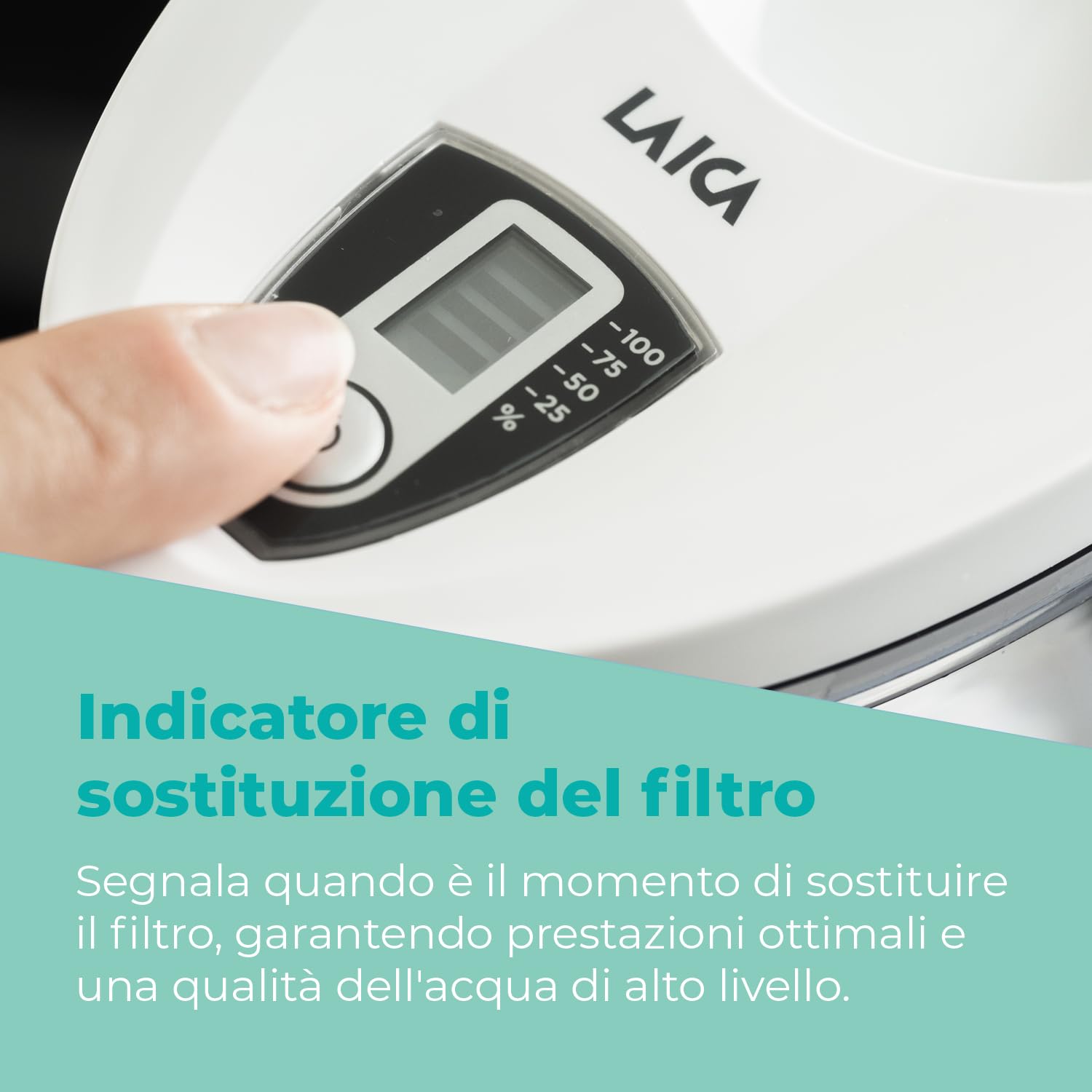 LAICA Stream Line Caraffa Filtrante - 2,3L - Bianca - Timer Digitale - 1 Filtri bi-flux Incluso, Preserva i Sali Minerali Utili all'Organismo e Riduce Cloro e Metalli Pesanti - Made in Italy