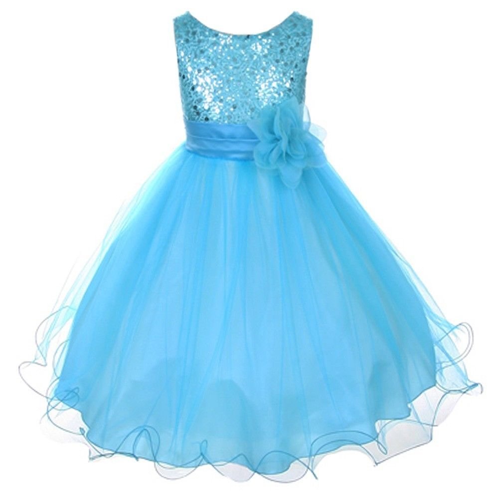 Absolutely Beautiful Sequined Bodice with Double Tulle Skirt Party flower Girl Dress-KD305-Fuchsia