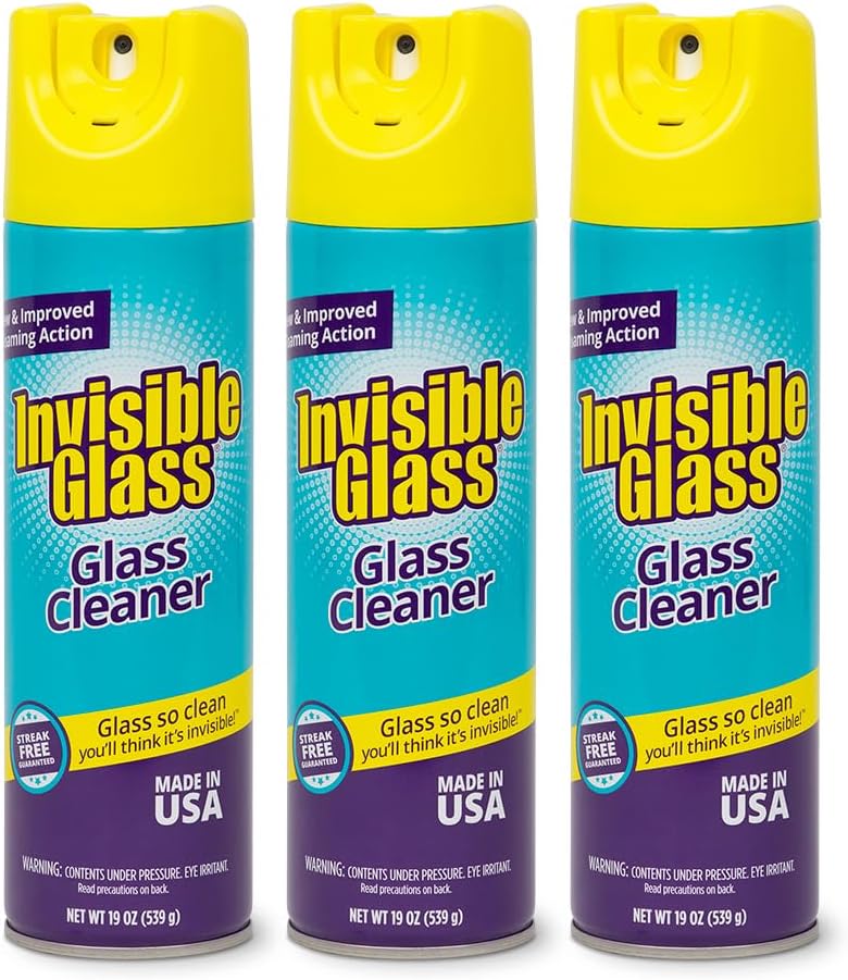 Invisible Glass 91160-3PK Premium Aerosol Glass and Window Foaming Cleaner Spray – Cleans Glass, Windows, Mirrors, Shower Doors, and More – Streak-Free, Ammonia-Free, Tint-Safe – 19 oz (Pack of 3)