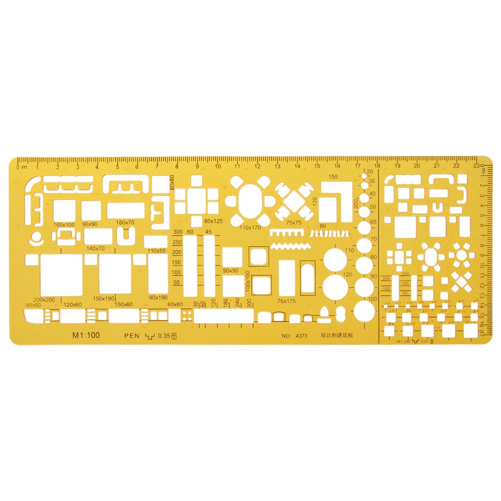 S-Trouble Yellow Professional Architectural Template Ruler Drawings Stencil Measuring Tool Supply