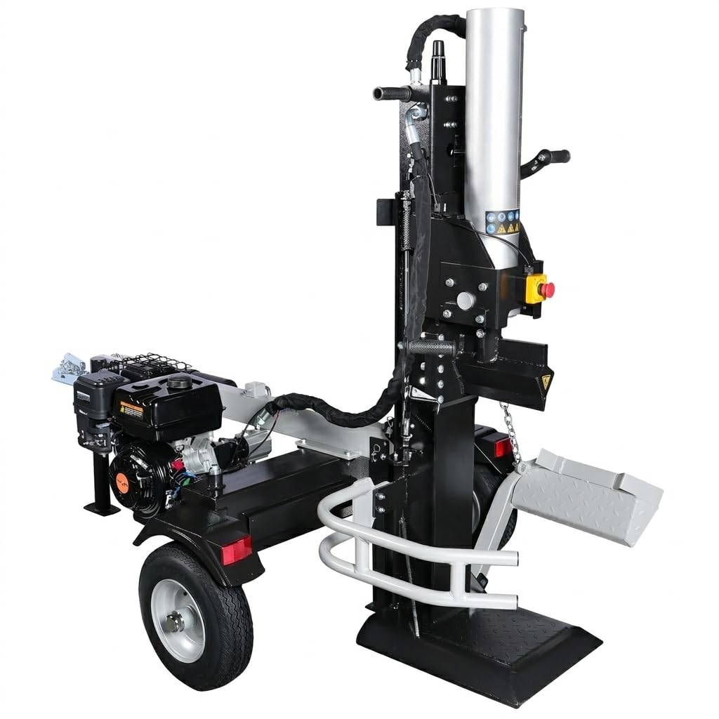 Benzin Holzspalter 35 Tonnen – Profi Brennholzspalter mit 10,1 PS Motor, Stehend nutzbar, hydraulischer Spalter für hartes Holz Vertikal Holzspalter 35t max 510mm