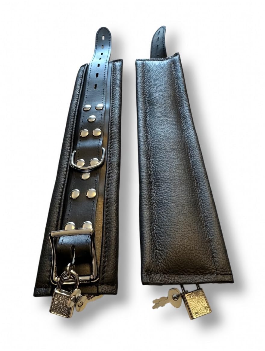 HQ BDSM Bondage Leder Fußfesseln, abschließbar, gepolstert, schwarz