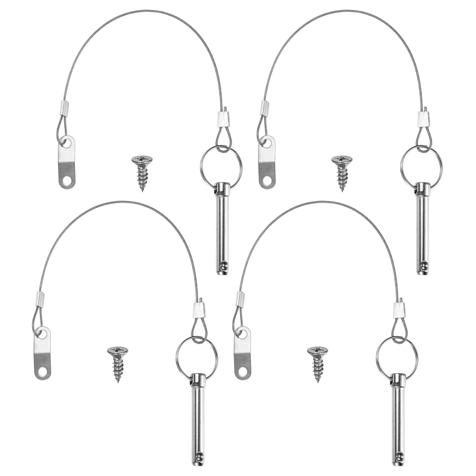 M METERXITY 4-Pack Quick Release Pins, 5/16"(8mm) Diameter, 1.5(39mm) Usage Length Bimini Top Pin W/Lanyard & Screws for Shipbuilding/Marine/Trailer, 2.2 (55mm) Long Hardware Pins