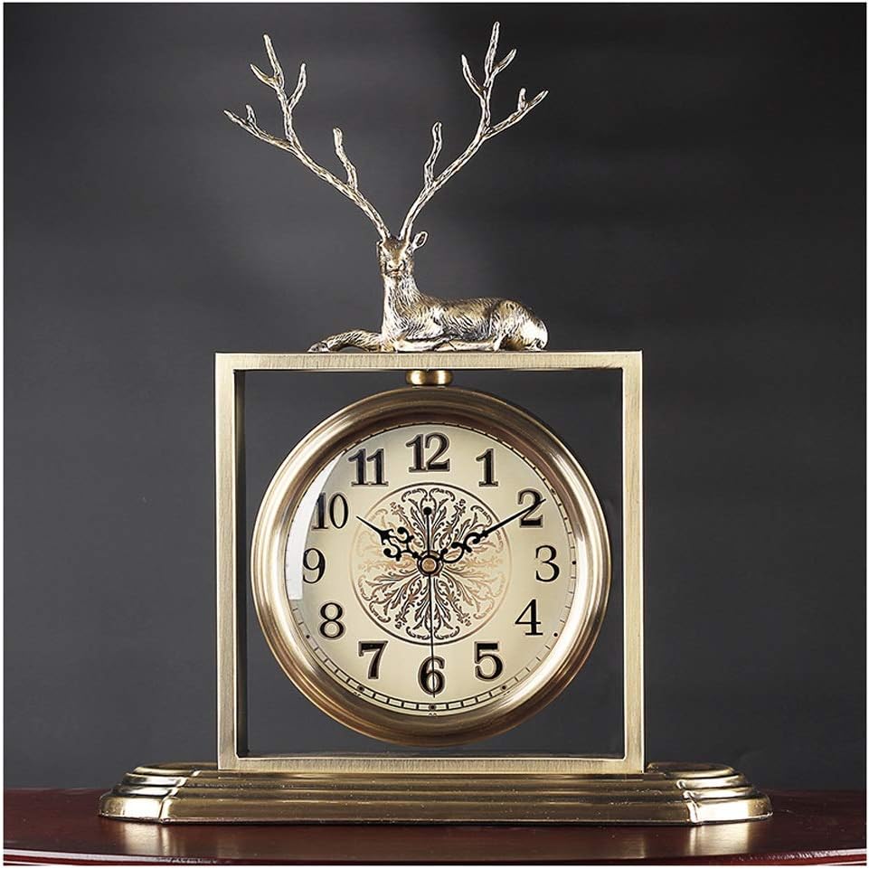 Metal Fawn Desk Clock American Living Room Decoration Ornaments Small Table Clock Modern Minimalist Book Counter Clock Mechanical Clock Table Clocks (Color : B) (A)