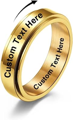 EBAT Personalized Fidget Band Rings, Stainless Steel Ring Engraved Customized Name Date, Promise Rings for Women Men, Rotating Spinner Rings Width 6MM, Size 5-12, Comfort Fit