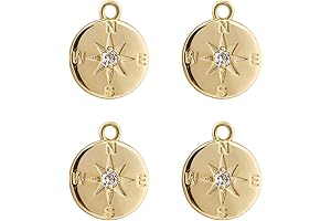 ALEXCRAFT Wholesale 4PCS 14K Gold Plated Compass Pendant Dainty Round Disk Friendship Charms