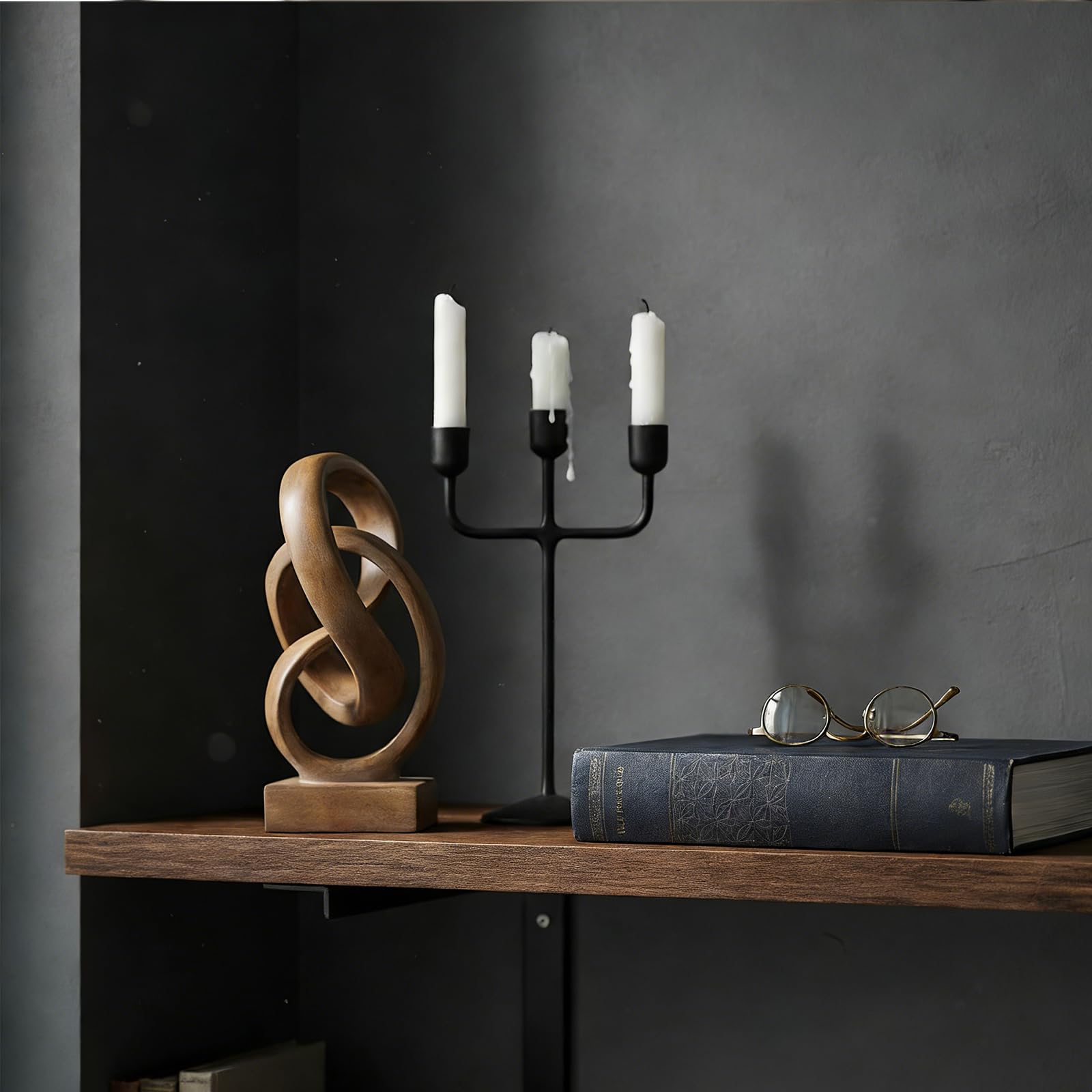 Braune Holzton-Skulptur für Heimdekoration, moderne Knotenstatue, moderne Kunstharz-Kunstdekoration für Regal, Couchtisch, Eingang, Konsole, Bücherregal, Kaminsims, Wohnzimmer