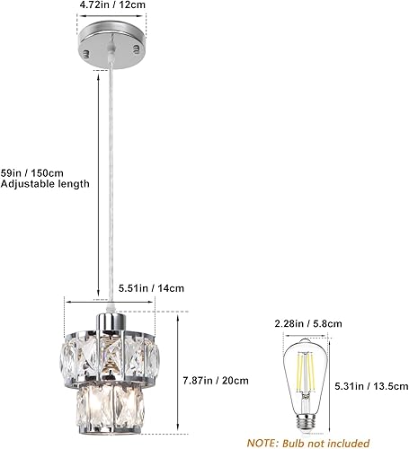 Miniatura 5 de 1 luz colgante de cristal de 5.5 pulgadas, mini luces colgantes modernas para isla de cocina, redonda cromada, pequeña lámpara colgante de techo