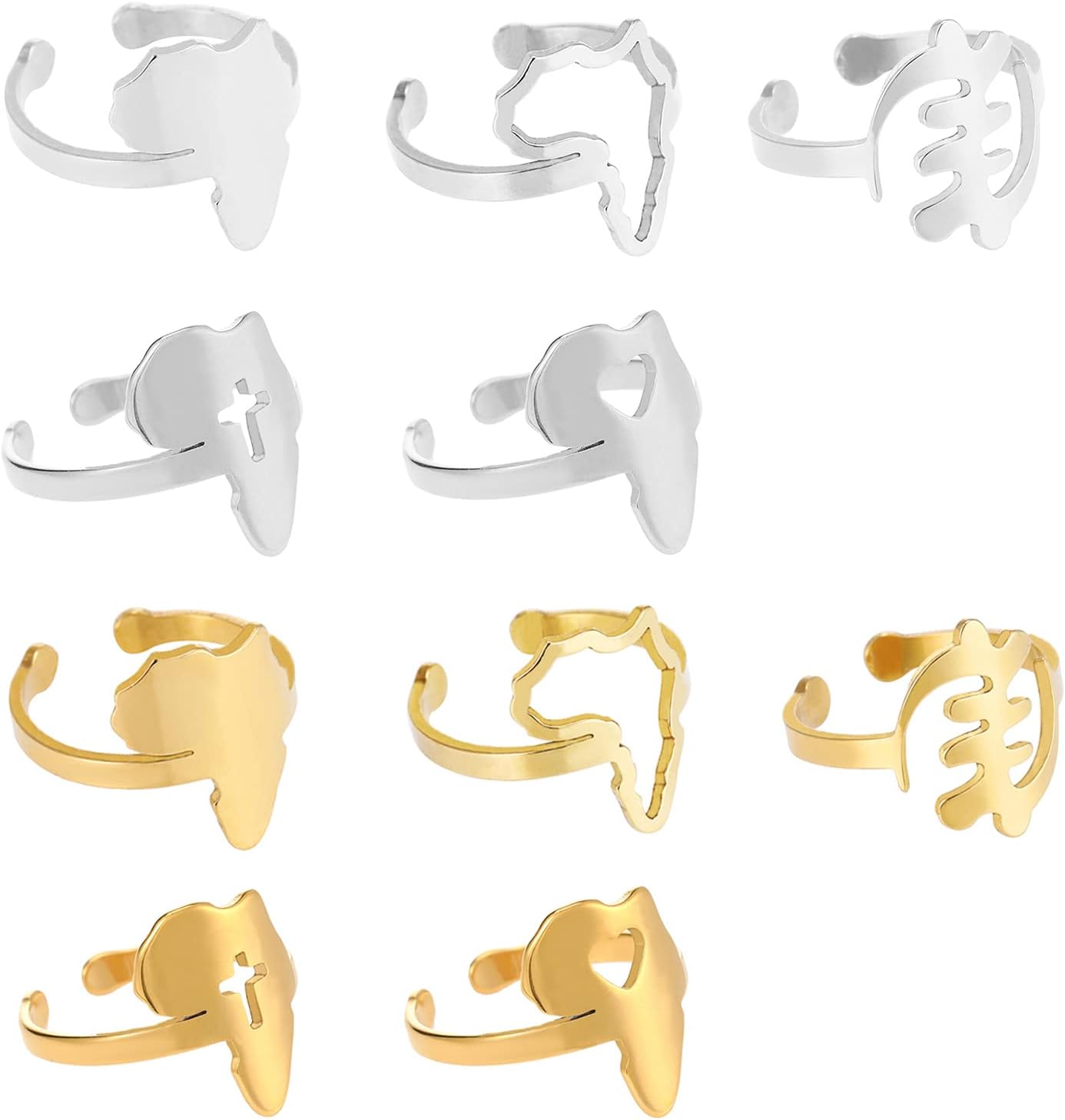Ethnic Opening Rings Elegant Jewelry Hollow Outline Joint Hip Hop Portable Adornment With Patterns Africa Map For Women