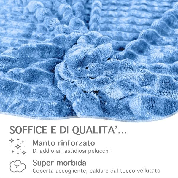 Coperta Flanella Invernale 210x240 Cm - Plaid Morbido In Microfibra Lavorazione Quadretti Marrone - 4