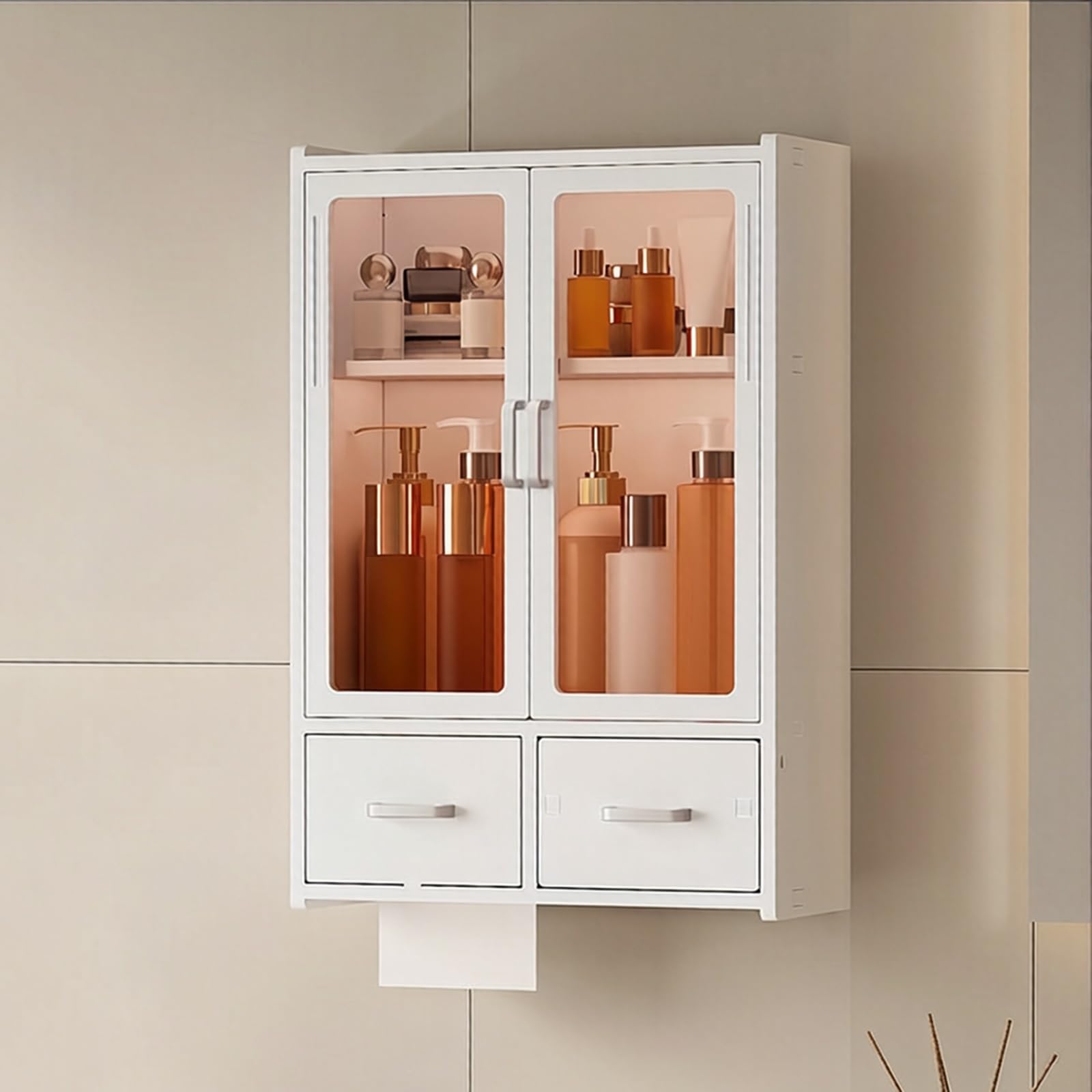 Fluted Acrylic Door Wall Mounted Bathroom Cabinet Over Toilet Sto With Shelves Slish Pvc Mcine Cabinet For Kitchen & Laundry Room,Brown-40*18*60Cm/15.7*7.1*23.6In,Brown-40*18*60cm/15.7*7.1*23.6in