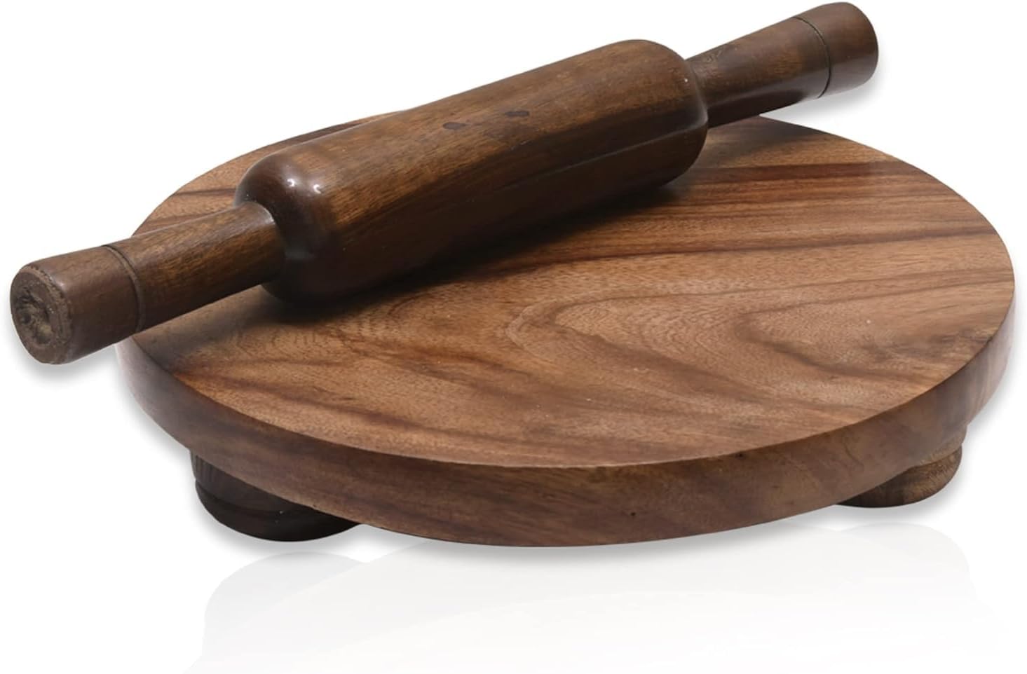 Chakla Belan Set 10 Inch Rolling Board and 12-Inch Rolling Pin for Roti, Chapati, and Kitchen Use, Brown