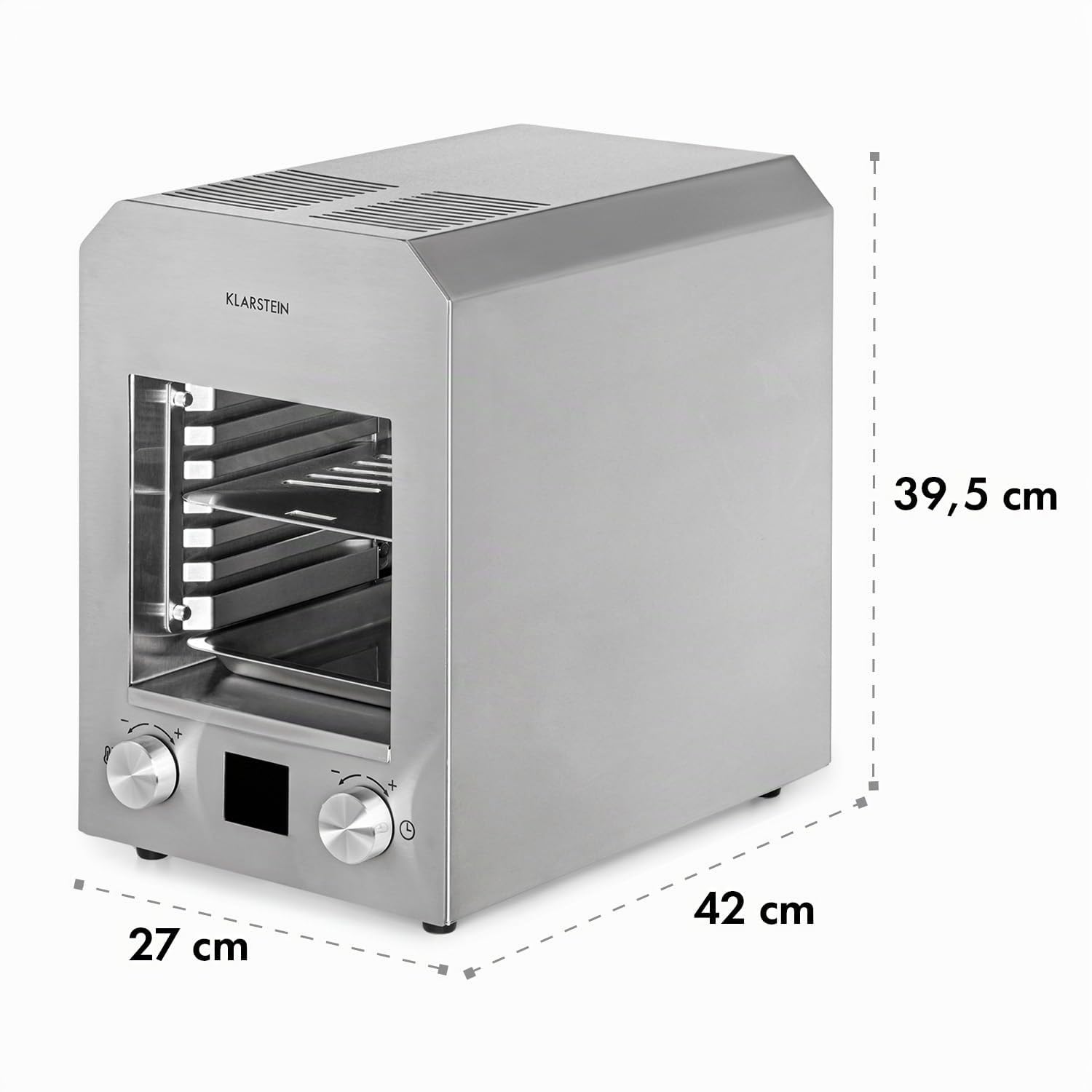Klarstein Hannibal - Parrilla alta temperatura interior, Potencia: 2.200 W, Temperatura: 200-850 °C, Elemento infrarrojo, CharForce System, Superficie: 18,5 x 30 cm, Display LED, Temporizador, plata