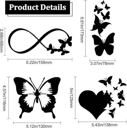 Miniatura 9 de GORGECRAFT 8 hojas de calcomanías de hibisco y tortuga para automóvil, adhesivo reflectante láser negro para automóvil, vinilo impermeable,