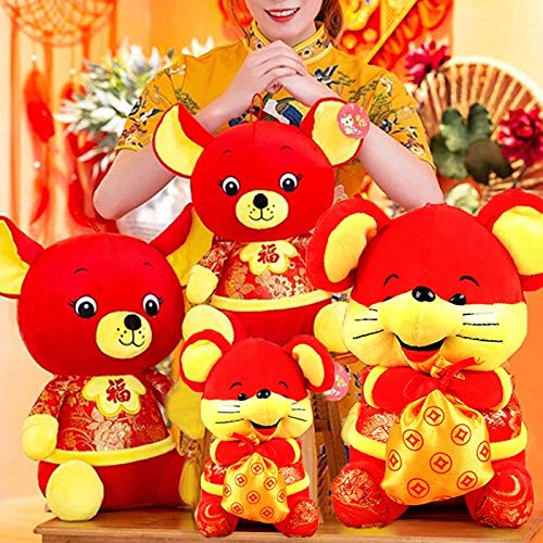 PartyYeah 4Pcs New Year Kawaii Ox Plush Toy in Tang Suit, Chinese 2021 Cow Year Cattle Zodiac Stuffed Plush Toys, Premium Red Soft Doll Bolster Stuffed Pillow