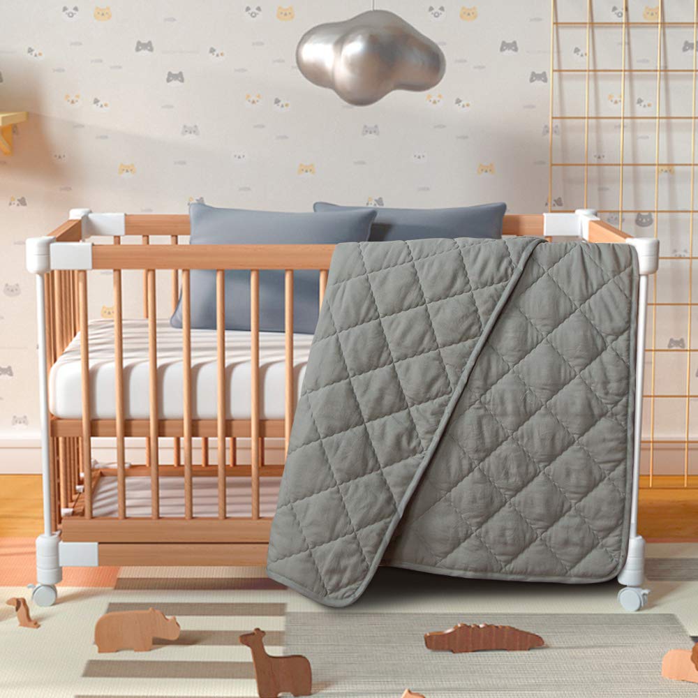 BEDSUM Large Toddler Comforter, Brushed Microfiber Crib Blanket - All Season Quilted Down Alternative Nursery Bedding - Lightweight Baby Blanket for Daycare & Nap, 43x60, Smoke Grey