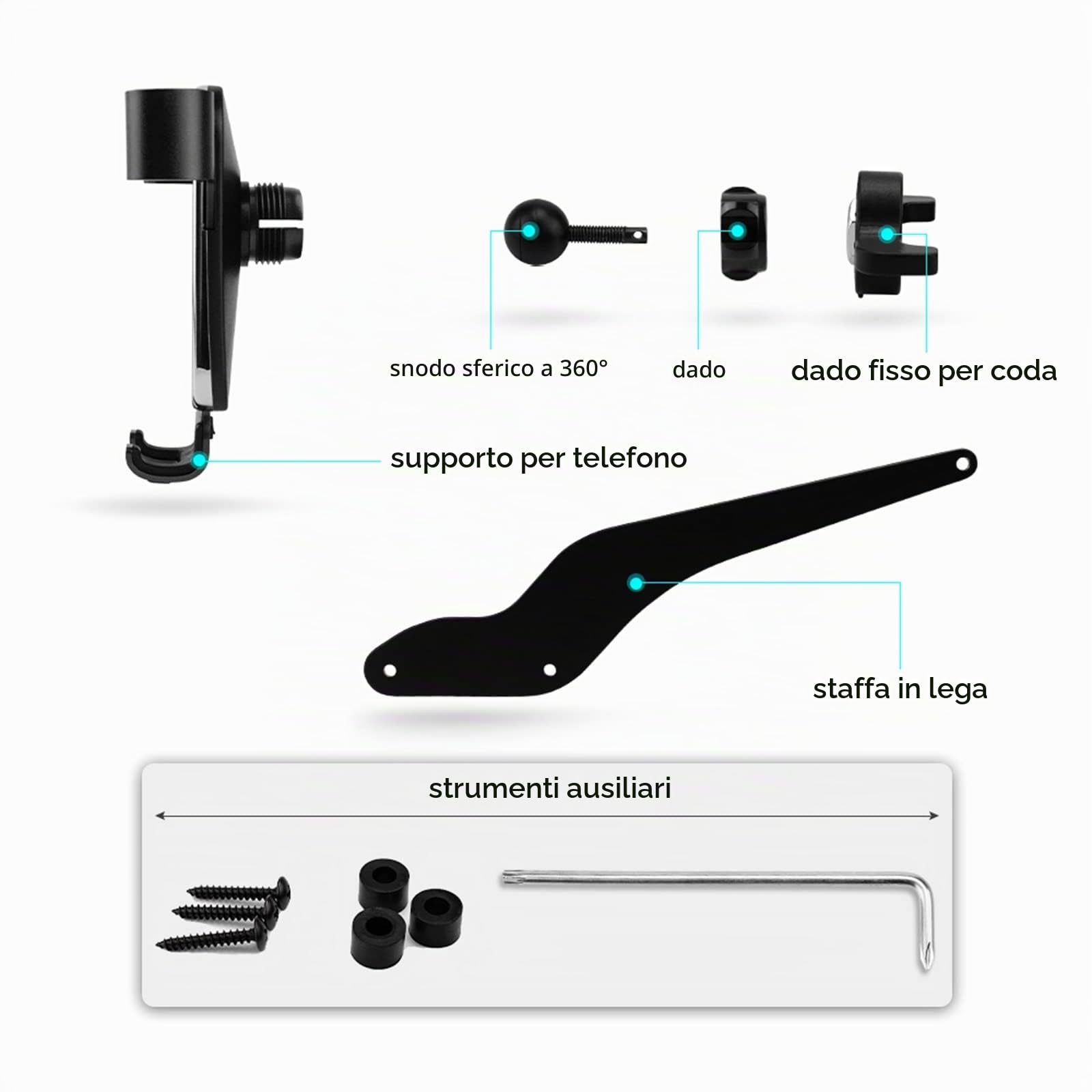 KUNGKIC Supporto per telefono auto Supporto regolabile per telefono auto compatibile con Mini Cooper R50 R52 R53 Accessori interni 360°Rotazione in lega di zinco ABS (nero)
