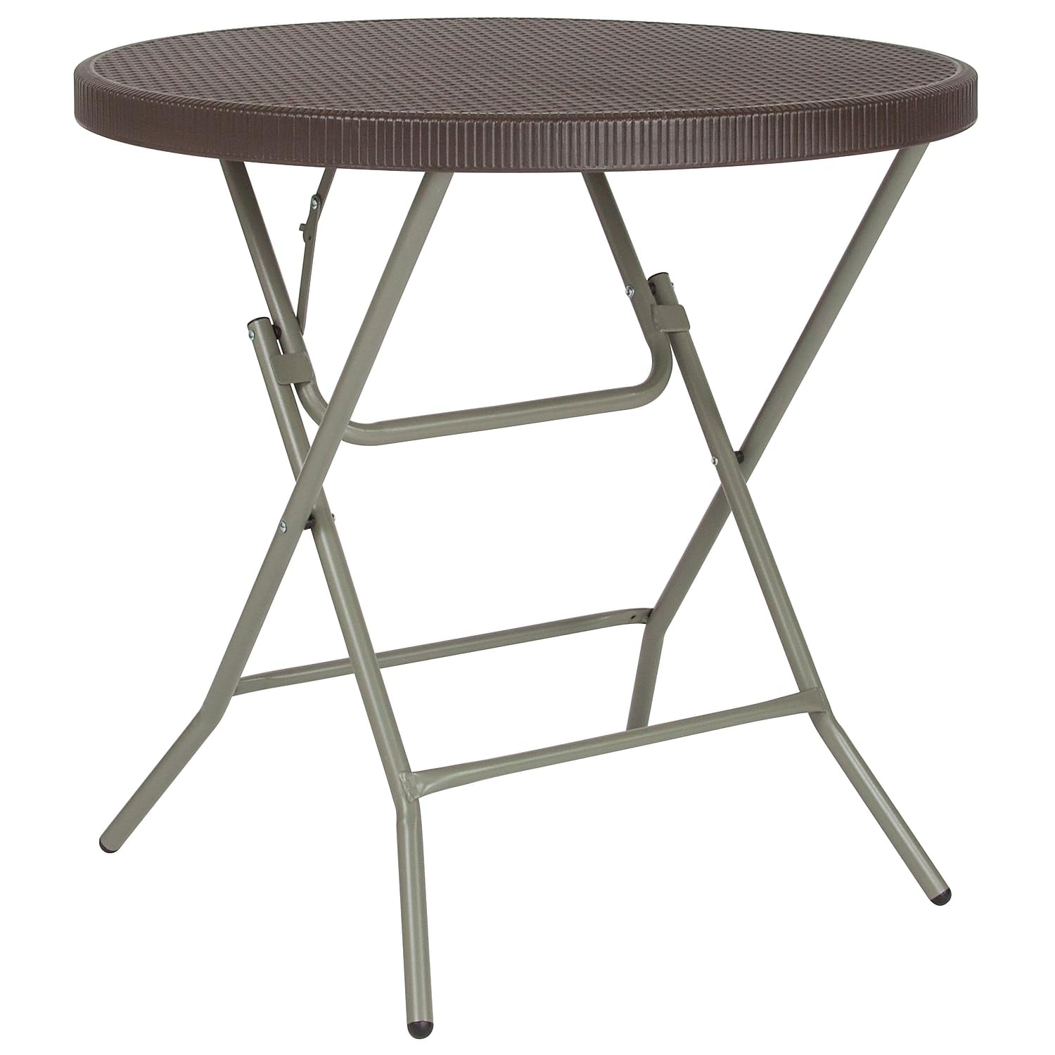 Flash Furniture 2.6-Foot Round Brown Rattan Plastic Folding Table