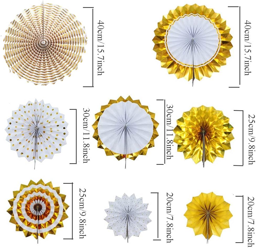 Cytecedx Set of 8 Party Decoration Gold Paper Fans Hanging Paper Flowers Wall Decor Paper Rosettes Decoration for Party Wedding Birthday Festival Christmas Event Carnival - Image 4