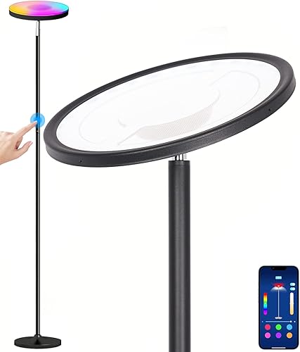 Luubeibei Lámpara de pie 25W2000LM RGBCW brillante LED antorchiere lámpara de pie 2700K-6500K cambio de color regulable lámpara de pie alta con