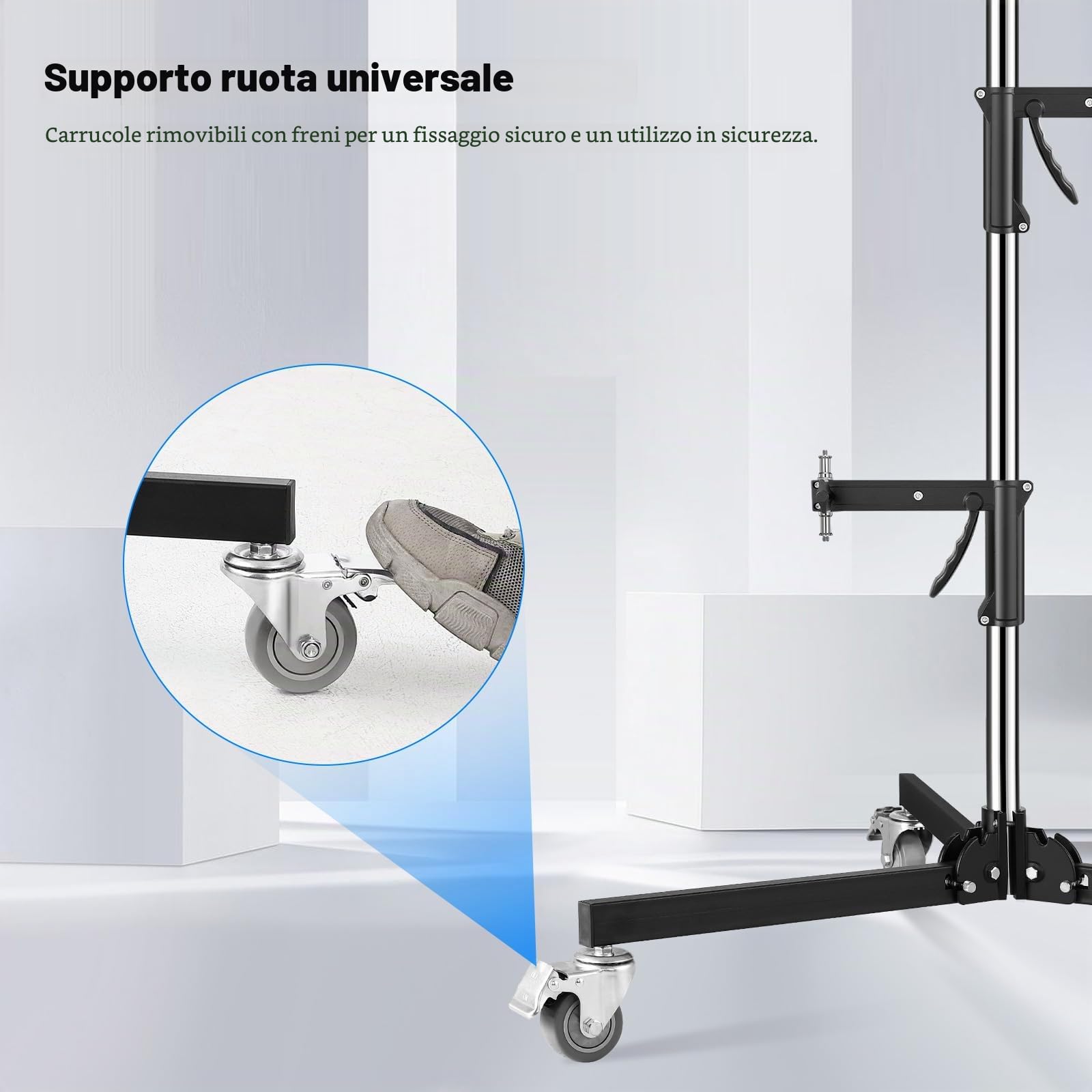 Soonpho Metal Heavy Roll Stand Studio Stand 240cm Robusto Stativo Fotografico con ruote per treppiede e kit di 2 maniglie scorrevoli,capacità di carico massimo 15kg per Monolight Softbox Reflector