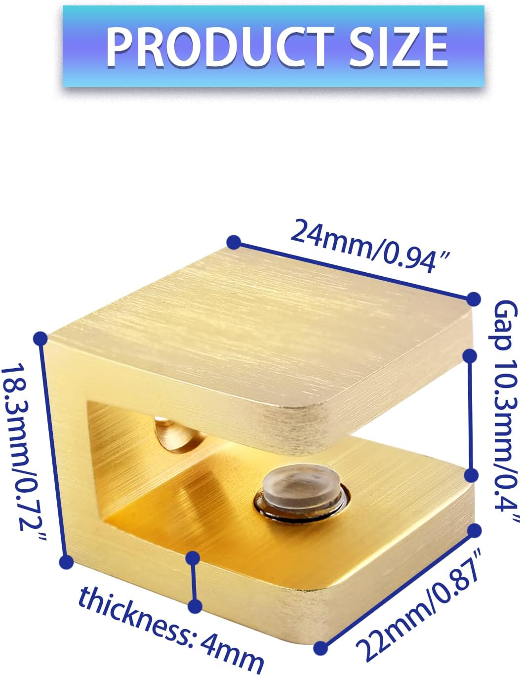 Zorfeter 4 Pcs Adjustable Glass Shelf Brackets, Solid Brass Glass Clamp No-Drill Glass Holder Clip Support for 8mm - 10mm Thickness Glass (Brushed Brass)