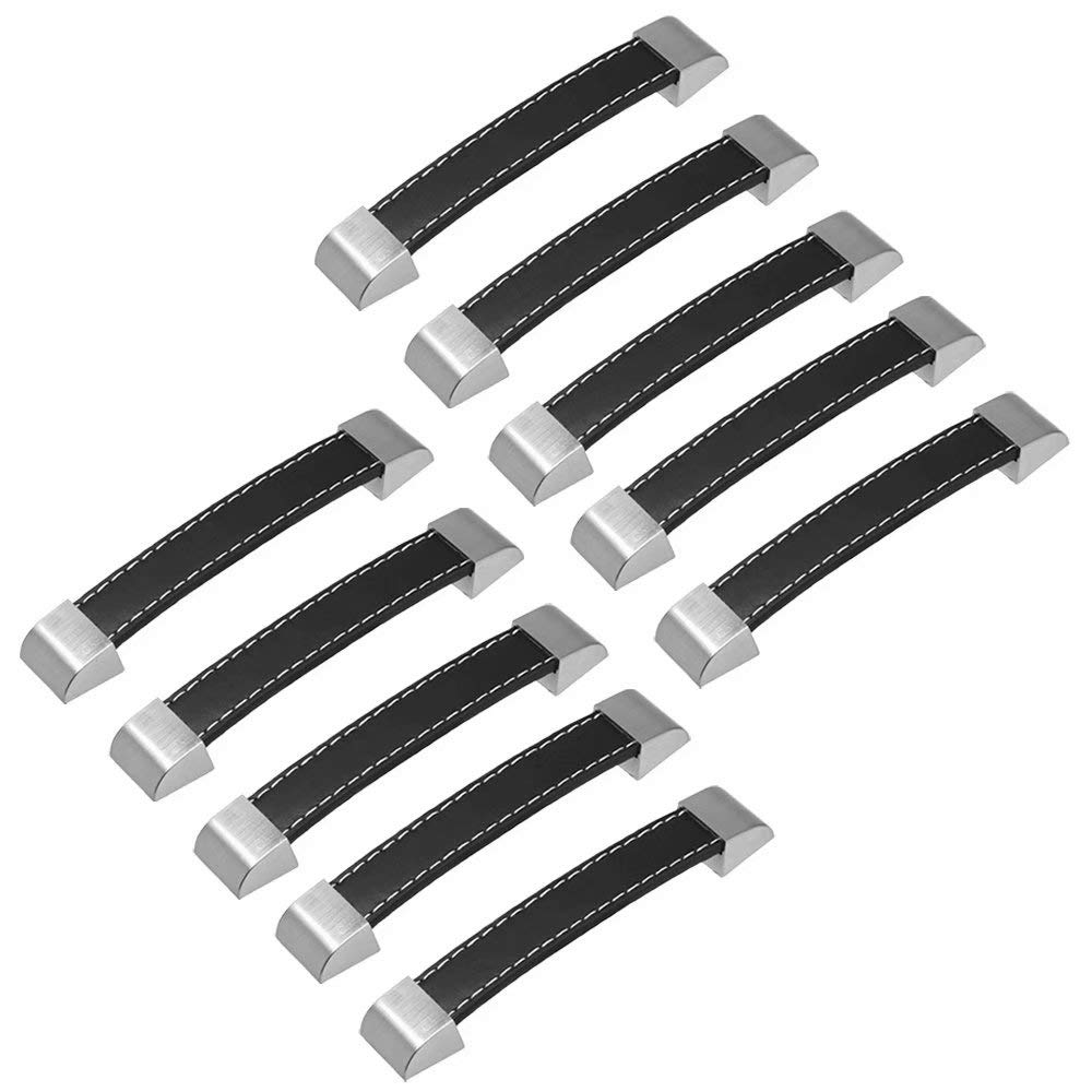 10 Stück Schranktürgriffe, handgefertigt, Leder, Koffergriff, schwarzer Knopf, Kommode, Schublade, Türgriff, PU-Leder, Küchengriffe, Lochmitten 160 mm (Schwarze Lochmitten 128 mm)