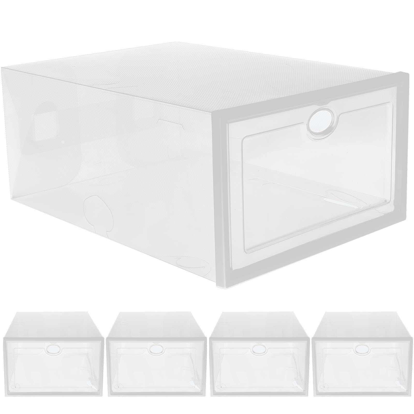 Beavorty Scatole Scarpe Impilabili in Pp 5 Pezzi, Contenitore Trasparente | 33 X 23x14cm, Cassetto Anello Elegante, Bianco Trasparente per Armadio e Sotto Letto