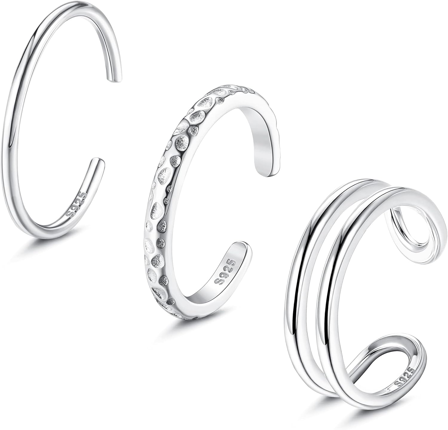 PATISORNA 925 Sterling Silver Open Toe Rings for Women Hypoallergenic Adjustable Cuff Toe Ring Set Minimalistic Toe Rings Foot Jewelry