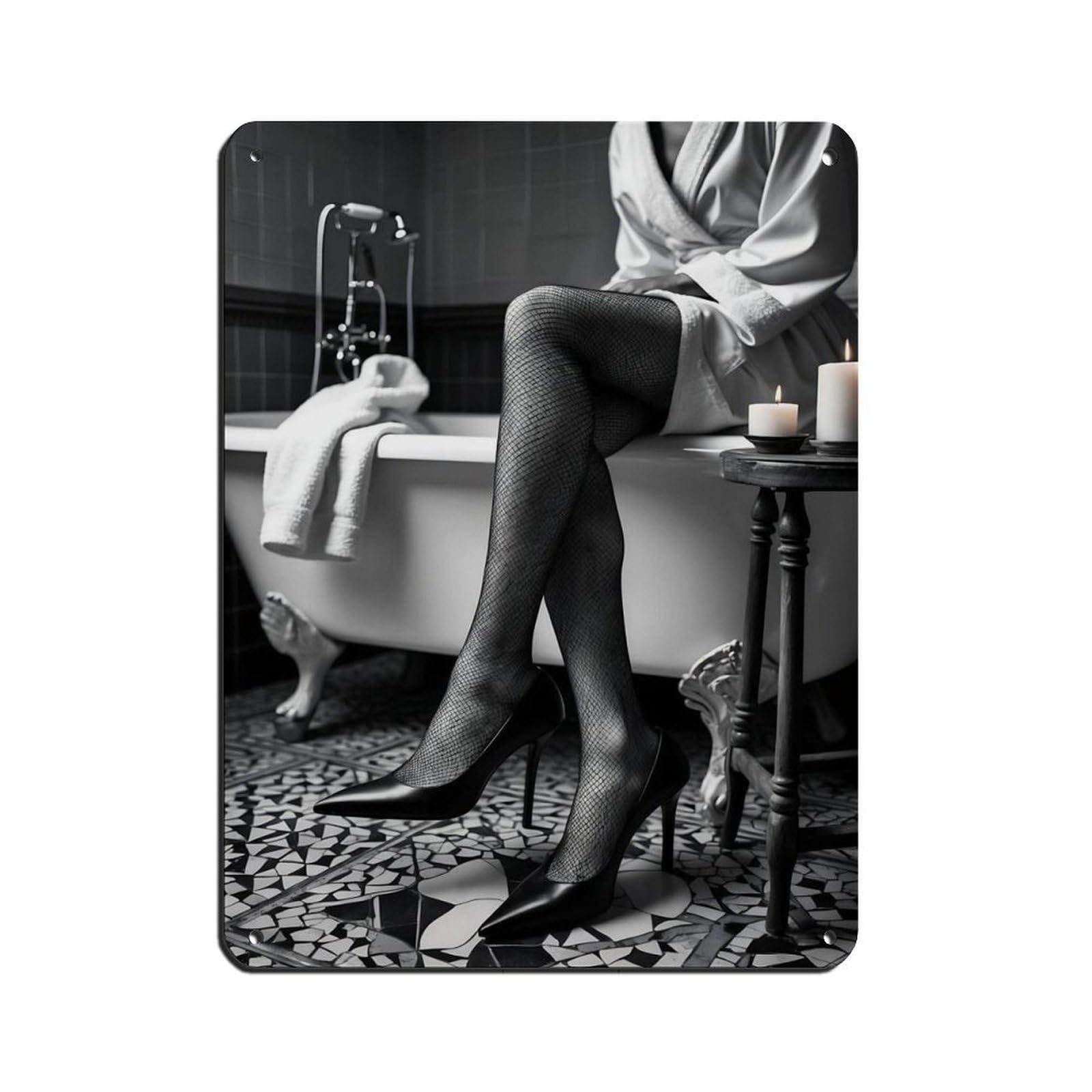 Relaxing Bathtub Scene, Vintage Bath Tin Sign Vintage Metal Pub Club Cafe Bar Home Wall Art Decoration Poster Retro 12x16inch(30x40cm)