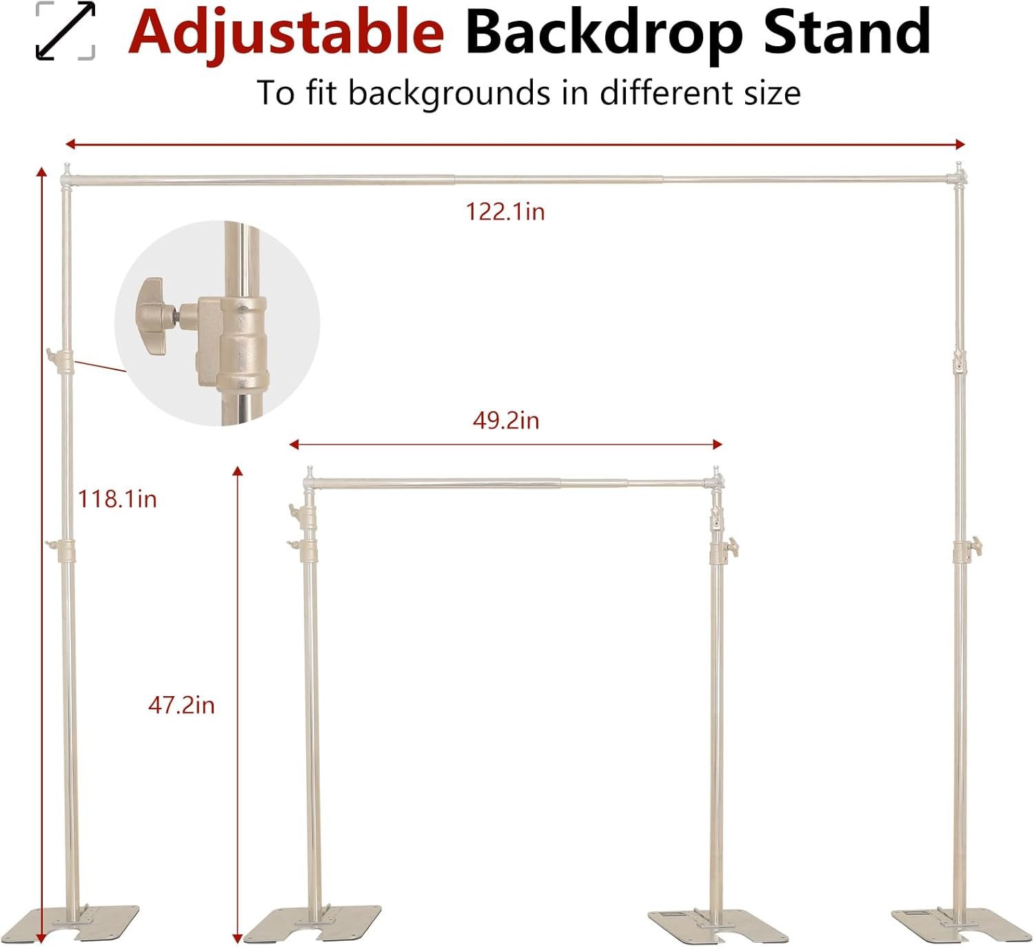 ShowMaven Backdrop Stand, 8x10 ft Adjustable Photo Backdrop Stand Kit, Heavy Duty Backdrop Stand with Steel Base for Photography, Photo Video Studio, Birthday Parties, Wedding (Sliver)