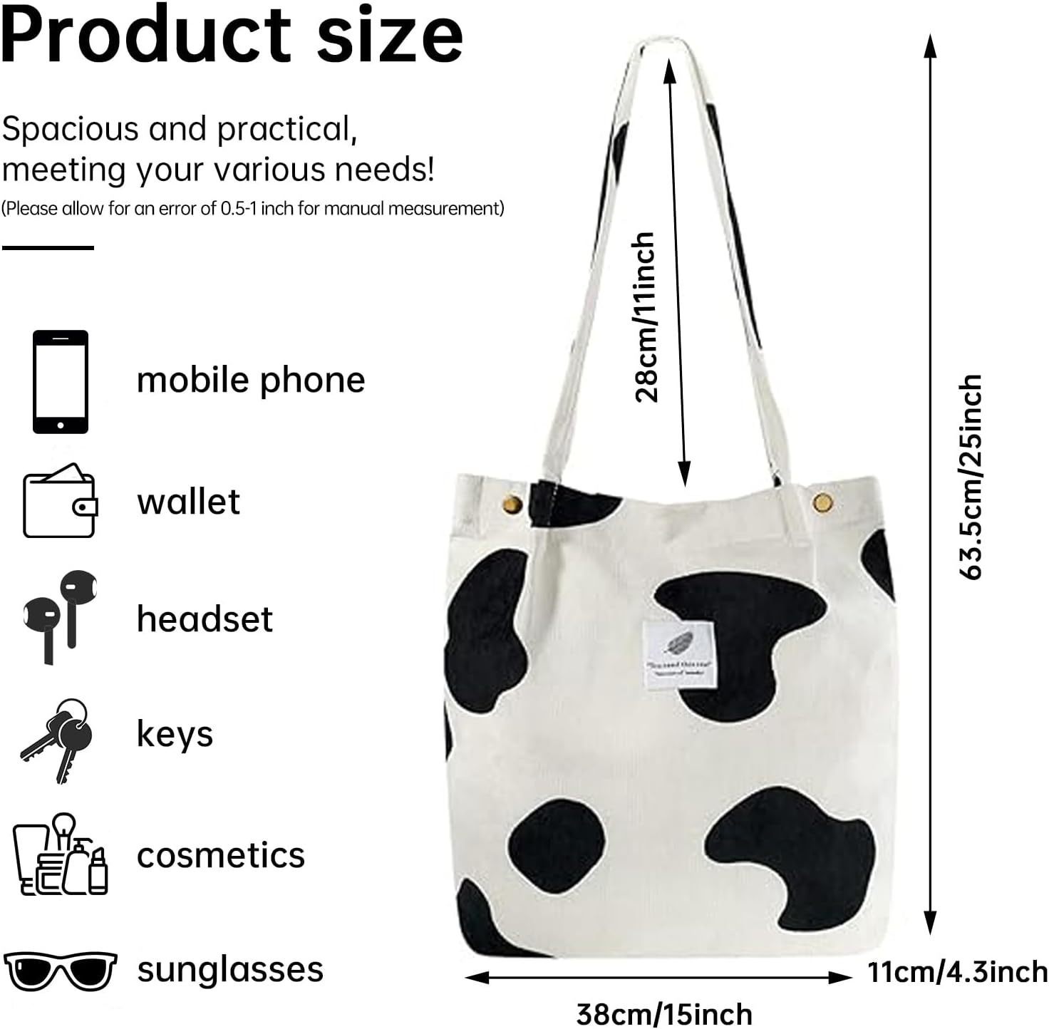 Canvas Tote Bag for Women, Large Capacity Corduroy Quilted Tote Bag with Inner Pockets, Durable Stylish ,Reusablee - Image 3