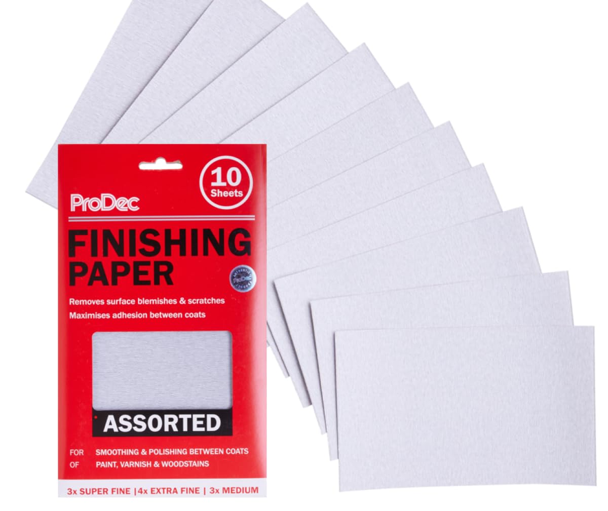 ProDec 10 Sheets Assorted Grades Finishing Paper for Sanding Between Coats of Paint or Varnish, Compatible with Machine Sanders & Hand Sanders, 9" x 5.5",230x140mm