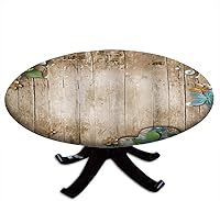 Vista 3 de Mantel redondo azul oscuro, tablones de madera con textura de tablones de imagen, pared de suelo, vida rústica de campo, borde elástico