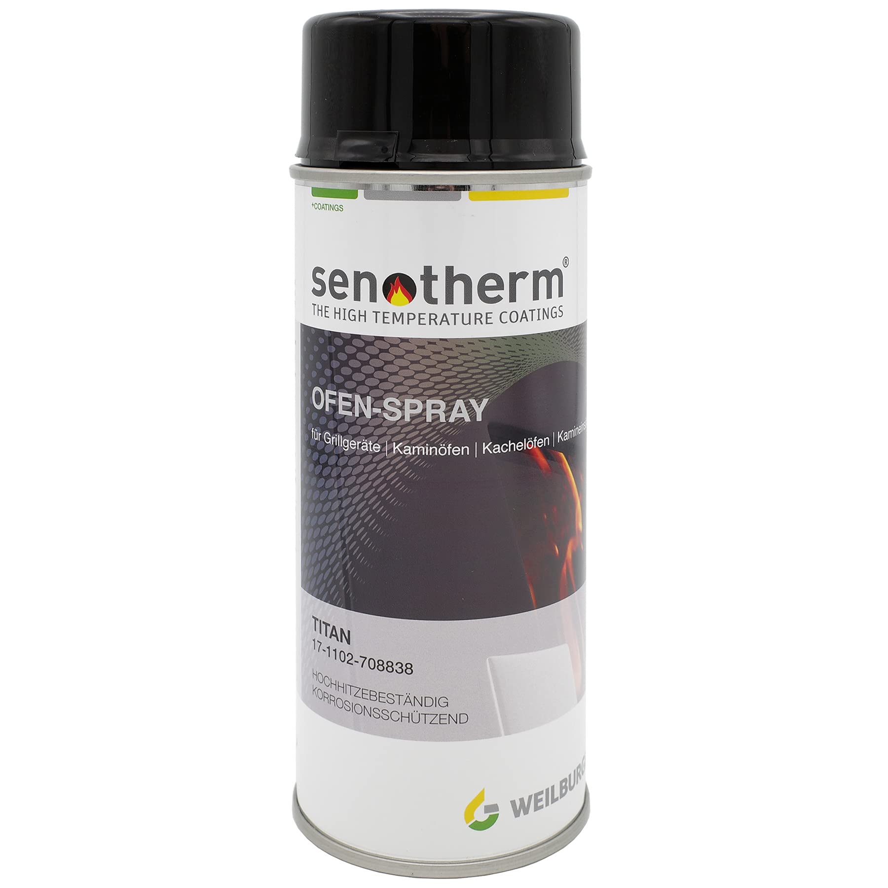 Senotherm Ofenlack Sprühdose 400ml titan grau 12-1155-707866 Weilburger bis 600°C Hitzebeständig für Kaminofen Einsatz Grill oder Ofenrohr zum Ausbessern kleinerer Lackfehler
