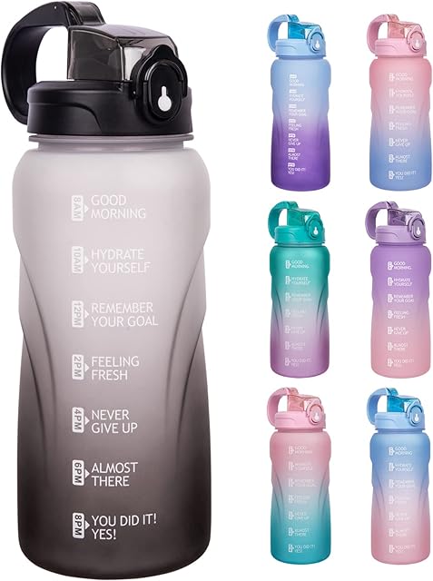 DEARRAY 2 Litre Sports Motivational Water Bottle with Straw and Time Marks, Drinking Bottle for Fitness, Gym, Yoga, Hiking