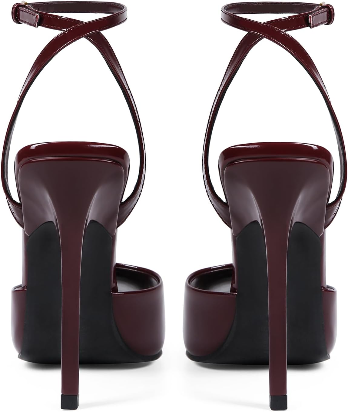 Square Open Toe Heeled Sandals for Women Patent Leather Stiletto High Heels Peep Toe Ankle Strap Backless Pumps Fashion Casual Dressy Party Shoes