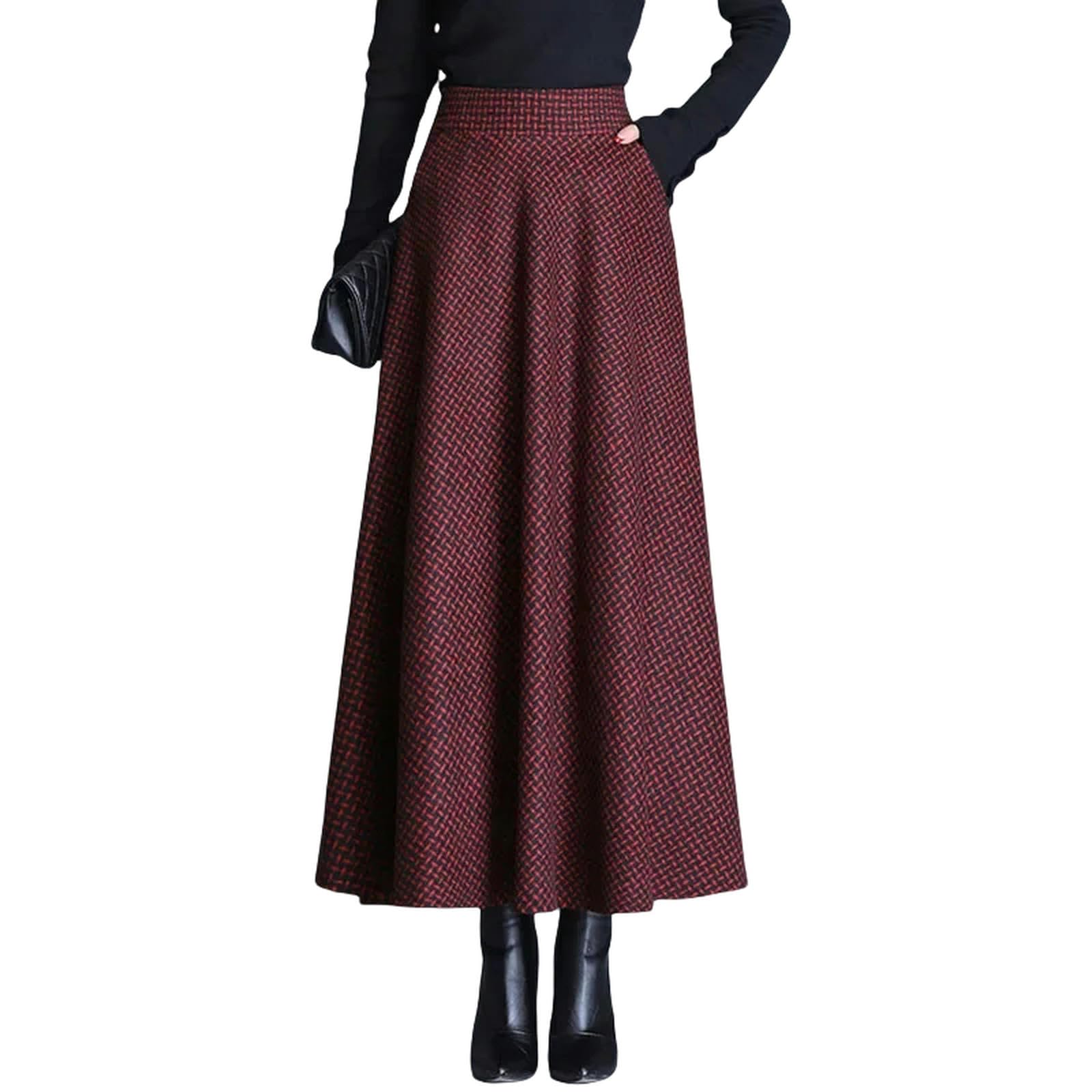 Spódnica damska zimowa ciepła wysoka talia długa spódnica dzianinowa elegancka elastyczna talia vintage casualowa plisowana spódnica maxi