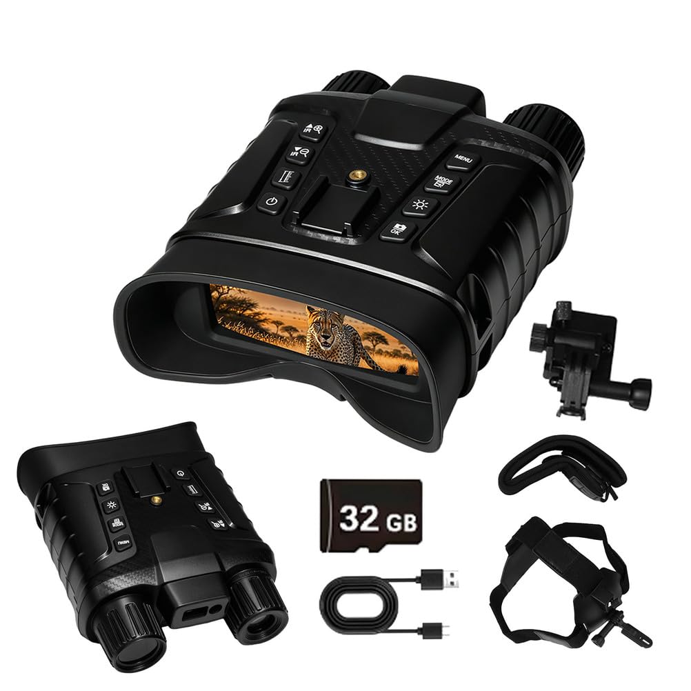 1312FT Night Vision Goggles, 3.2'' Night Vision Binoculars for Adult with Rangefinder & 4500mah Rechargeable Battery, 9X Digital Zoom for Hunting, Camping