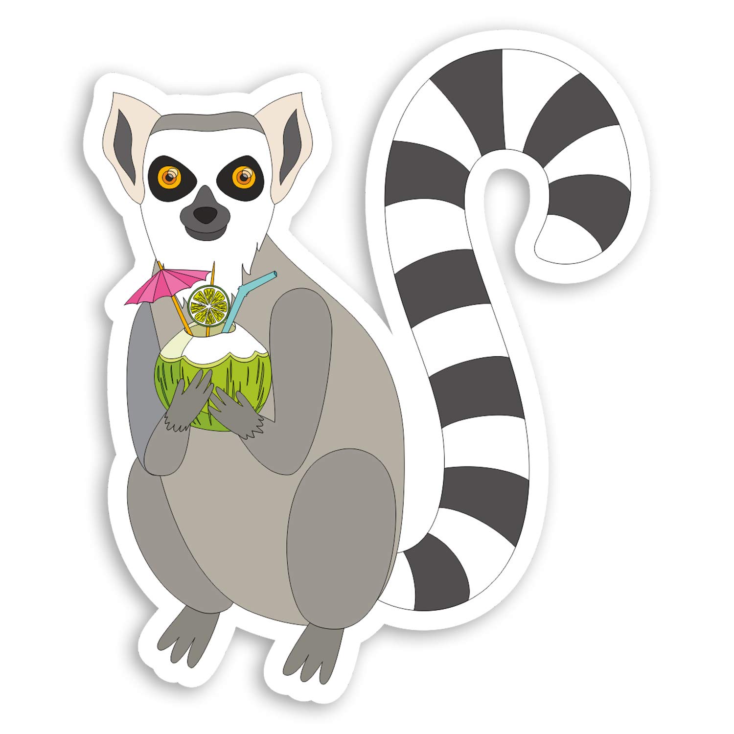 Destination Vinyl Ltd Multi 2 X 10Cm Lemur Vinyl Stickers - Monkey Cocktail Funny Joke Laptop Sticker #20955 (10Cm Tall)