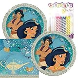 Aladdin Themed Party Pack - Includes Paper Plates & Luncheon Napkins Plus 24 Birthday Candles - Serves 16