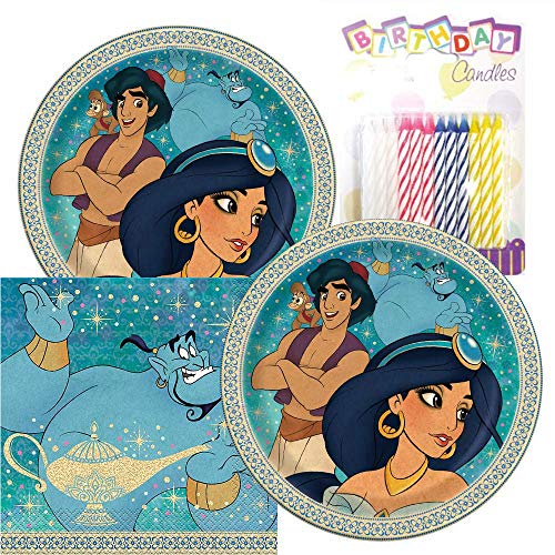 Aladdin Themed Party Pack – Includes Paper Plates & Luncheon Napkins Plus 24 Birthday Candles – Serves 16