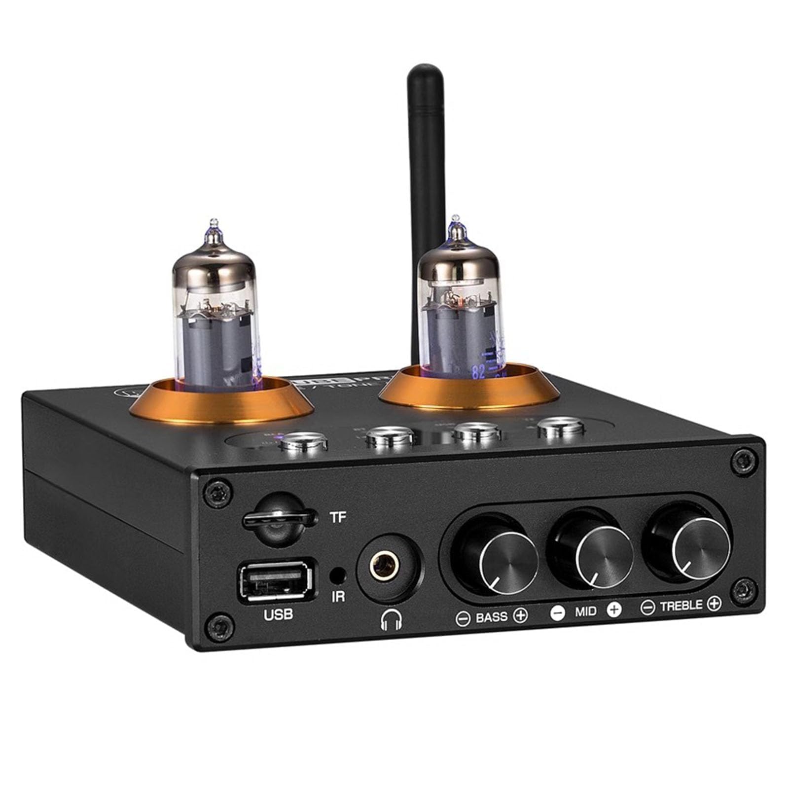 COYEUX Wzmacniacz lampowy Mini Hi-Fi Bluetooth 5.0 2-kanałowy wzmacniacz mocy klasy D, z pilotem zdalnego sterowania, do zestawu słuchawkowego Home Audio